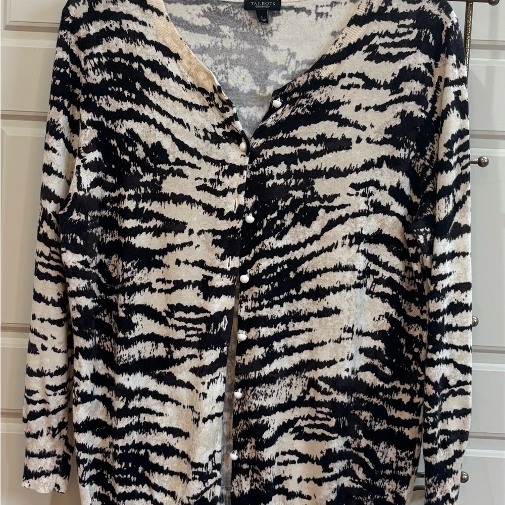 Talbots Black and Cream Patterned Cardigan